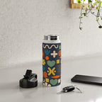 Cute Miscellany Rainbow Floral Pattern Blue Orange Green Mustard Water Bottle Gallery Image 4