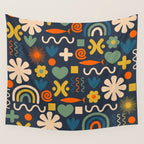 Cute Miscellany Rainbow Floral Pattern Blue Orange Green Mustard Wall Tapestry Gallery Image 4
