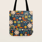Cute Miscellany Rainbow Floral Pattern Blue Orange Green Mustard Tote Bag Gallery Image 1