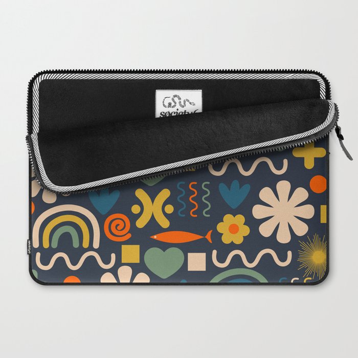 Cute Miscellany Rainbow Floral Pattern Blue Orange Green Mustard Laptop Sleeve Gallery Image 2