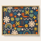 Cute Miscellany Rainbow Floral Pattern Blue Orange Green Mustard Serving Tray Gallery Image 1