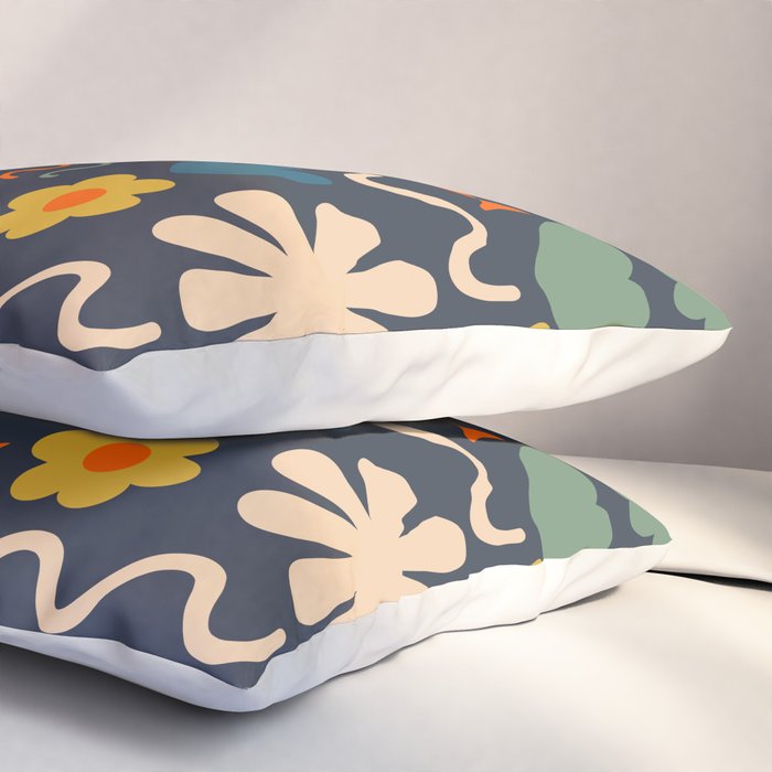 Cute Miscellany Rainbow Floral Pattern Blue Orange Green Mustard Pillow Sham Gallery Image 3