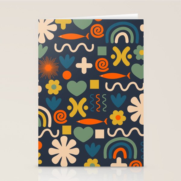 Cute Miscellany Rainbow Floral Pattern Blue Orange Green Mustard Stationery Card Gallery Image 1
