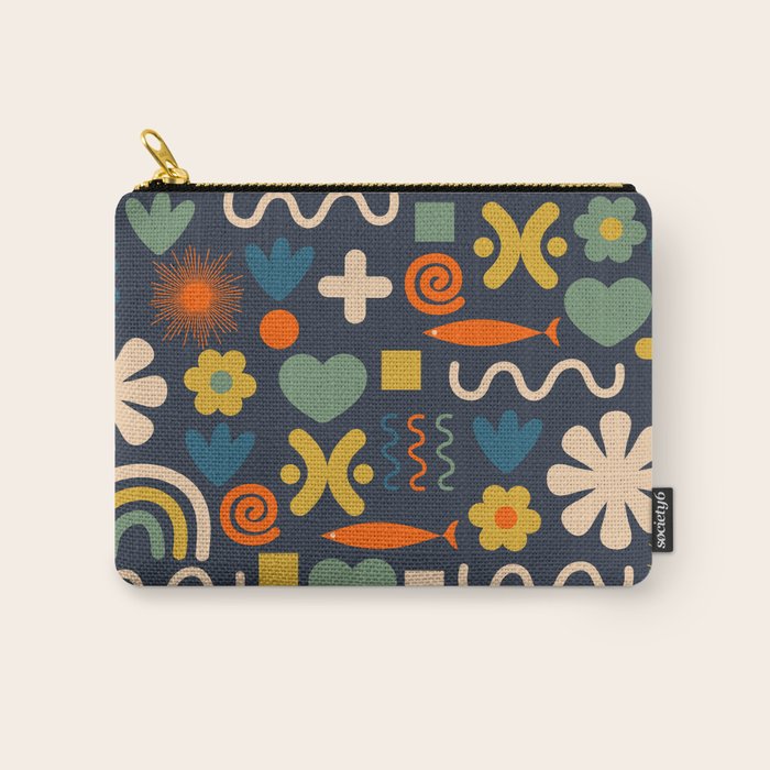 Cute Miscellany Rainbow Floral Pattern Blue Orange Green Mustard Carry All Pouch Gallery Image 1