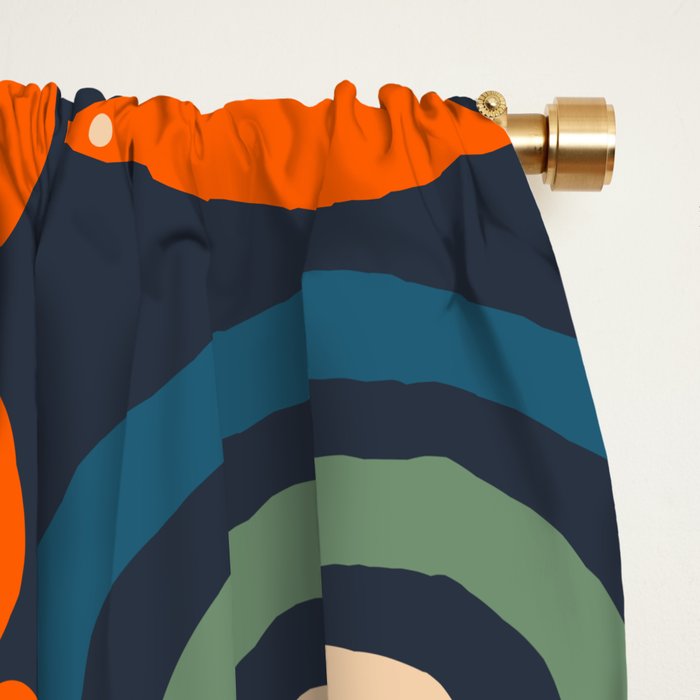 Cute Miscellany Rainbow Floral Pattern Blue Orange Green Mustard Window Curtain Gallery Image 2