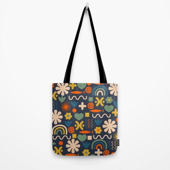 Cute Miscellany Rainbow Floral Pattern Blue Orange Green Mustard Tote Bag Gallery Image 2