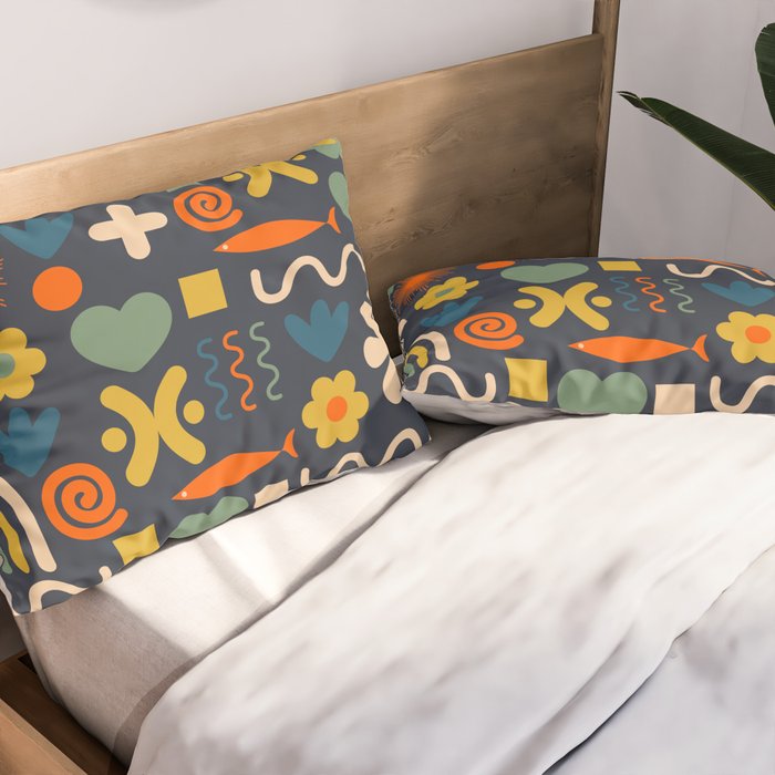 Cute Miscellany Rainbow Floral Pattern Blue Orange Green Mustard Pillow Sham Gallery Image 2
