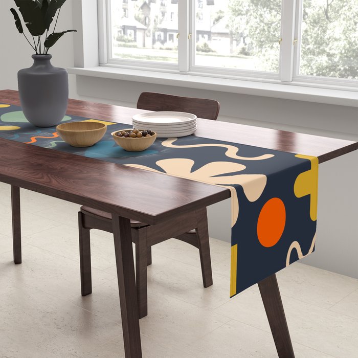 Cute Miscellany Rainbow Floral Pattern Blue Orange Green Mustard Table Runner Gallery Image 2