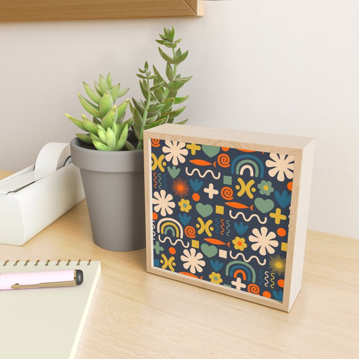 Cute Miscellany Rainbow Floral Pattern Blue Orange Green Mustard Mini Art Print Gallery Image 2