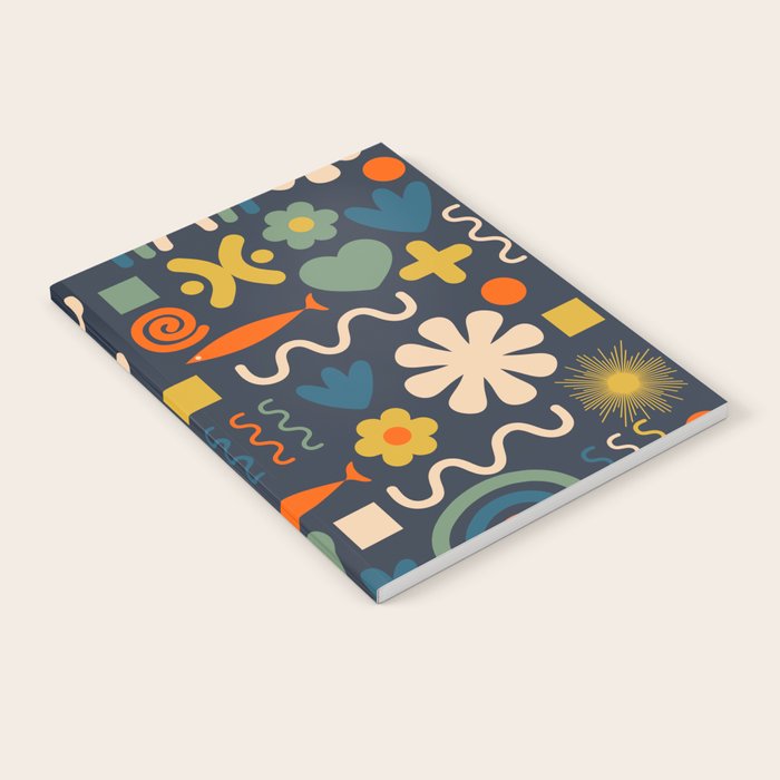 Cute Miscellany Rainbow Floral Pattern Blue Orange Green Mustard Notebook Gallery Image 2
