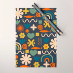 Cute Miscellany Rainbow Floral Pattern Blue Orange Green Mustard Wrapping Paper Gallery Image 1