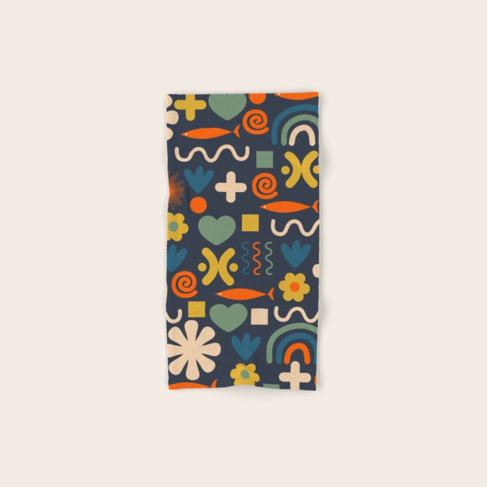 Cute Miscellany Rainbow Floral Pattern Blue Orange Green Mustard Bath Towel Gallery Image 1
