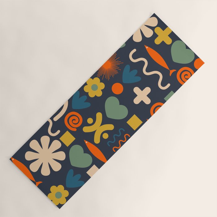 Cute Miscellany Rainbow Floral Pattern Blue Orange Green Mustard Yoga Mat Gallery Image 1