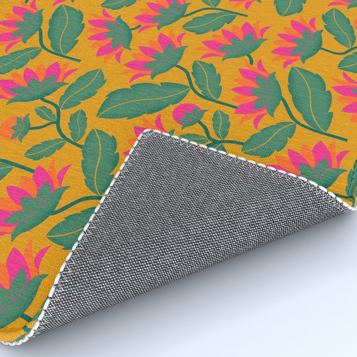 Art Nouveau Pink and Orange Tropical Flowers on Yellow Background Rug Gallery Image 4