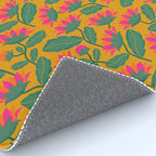 Art Nouveau Pink and Orange Tropical Flowers on Yellow Background Rug Gallery Image 4
