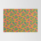 Art Nouveau Pink and Orange Tropical Flowers on Yellow Background Rug Gallery Image 2
