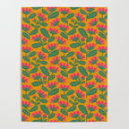 Art Nouveau Pink and Orange Tropical Flowers on Yellow Background Poster Gallery Image 4