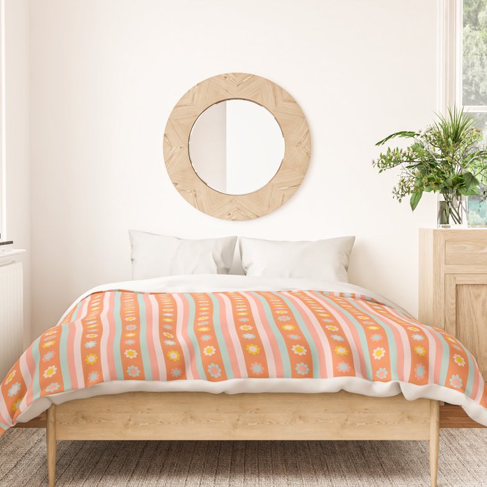 Groovy 70s Flowers & Stripes Duvet Cover Gallery Image 3