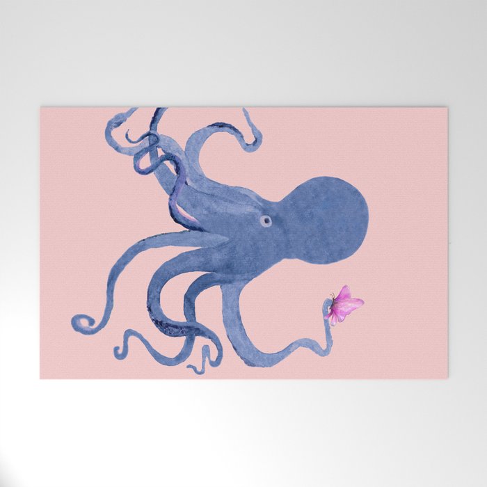 Blue Octopus and Butterfly Welcome Mat Gallery Image 1
