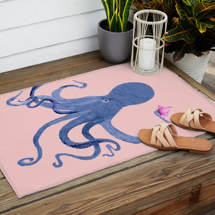 Blue Octopus and Butterfly Outdoor Rug Gallery Image 2