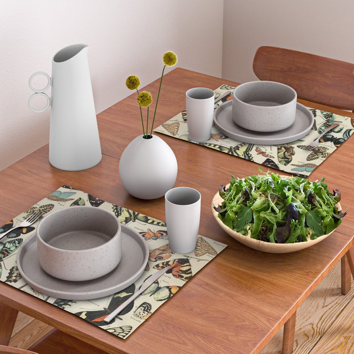 French Vintage Butterflies Chart Adolphe Millot Papillons Larousse Pour Tous Cozy Boho Maximalist Placemat Gallery Image 2