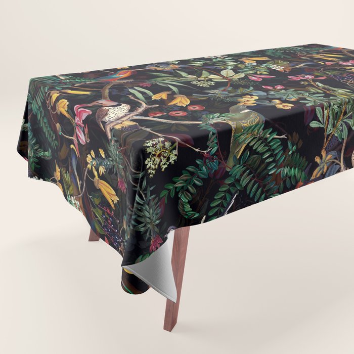 Vintage Jungle Birds Night Garden Tablecloth Gallery Image 1