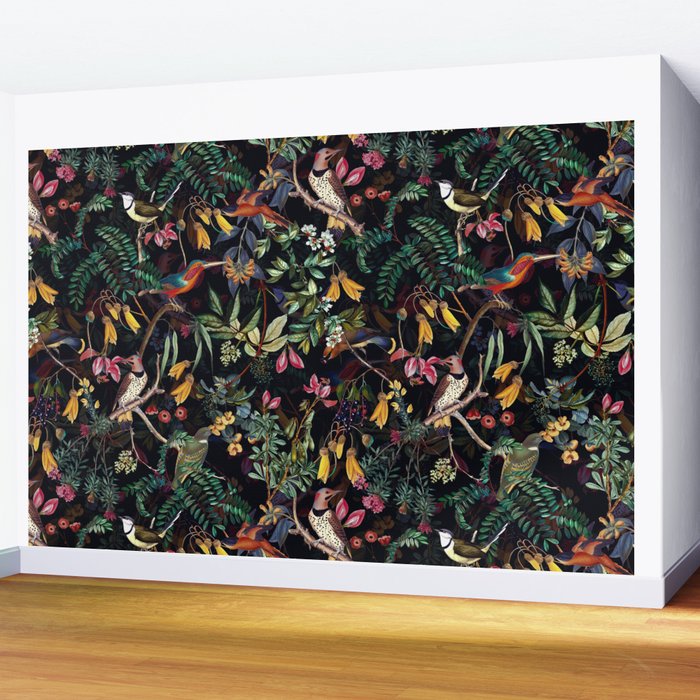 Vintage Jungle Birds Night Garden Wall Mural Gallery Image 2