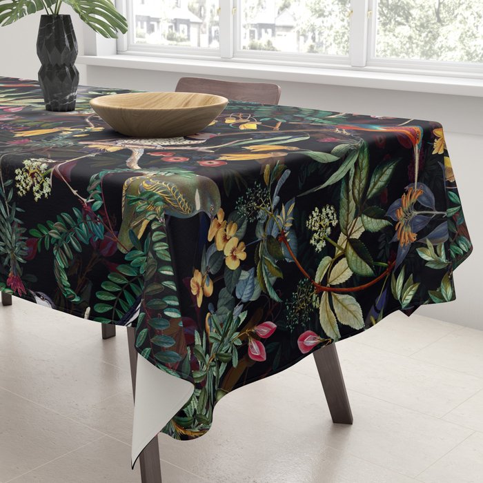 Vintage Jungle Birds Night Garden Tablecloth Gallery Image 3