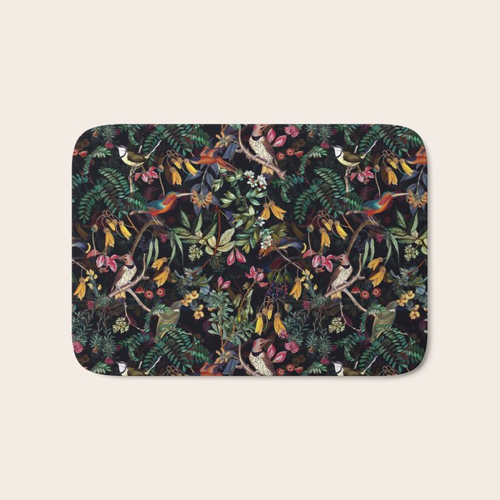 Vintage Jungle Birds Night Garden Bath Mat Gallery Image 1