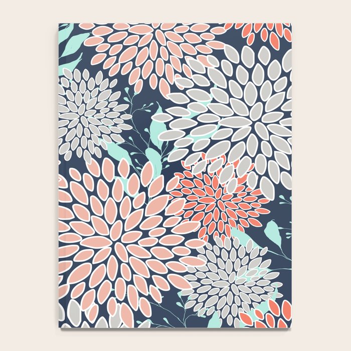 Leaves and Floral Prints, Navy Blue, Aqua, Gray and Coral Notebook Gallery Image 4