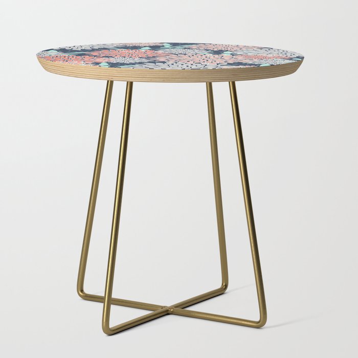 Leaves and Floral Prints, Navy Blue, Aqua, Gray and Coral Side Table Gallery Image 1