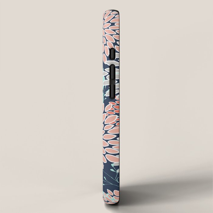 Leaves and Floral Prints, Navy Blue, Aqua, Gray and Coral iPhone Case Gallery Image 2