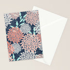 Leaves and Floral Prints, Navy Blue, Aqua, Gray and Coral Stationery Card Gallery Image 2