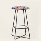 Leaves and Floral Prints, Navy Blue, Aqua, Gray and Coral Stool Gallery Image 1