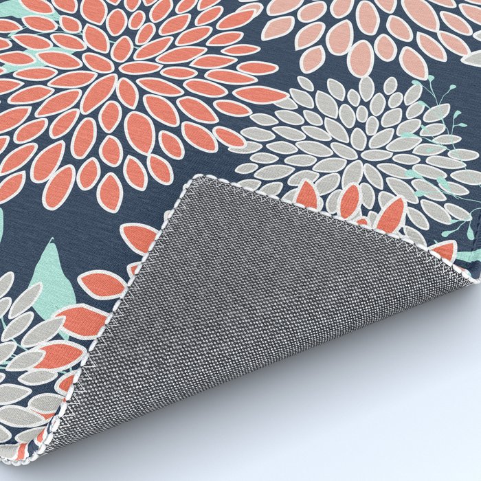 Leaves and Floral Prints, Navy Blue, Aqua, Gray and Coral Rug Gallery Image 4