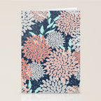 Leaves and Floral Prints, Navy Blue, Aqua, Gray and Coral Stationery Card Gallery Image 2