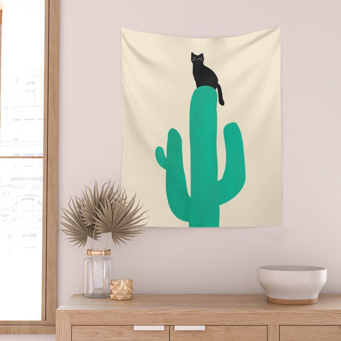 Cat on cactus Wall Tapestry Gallery Image 2