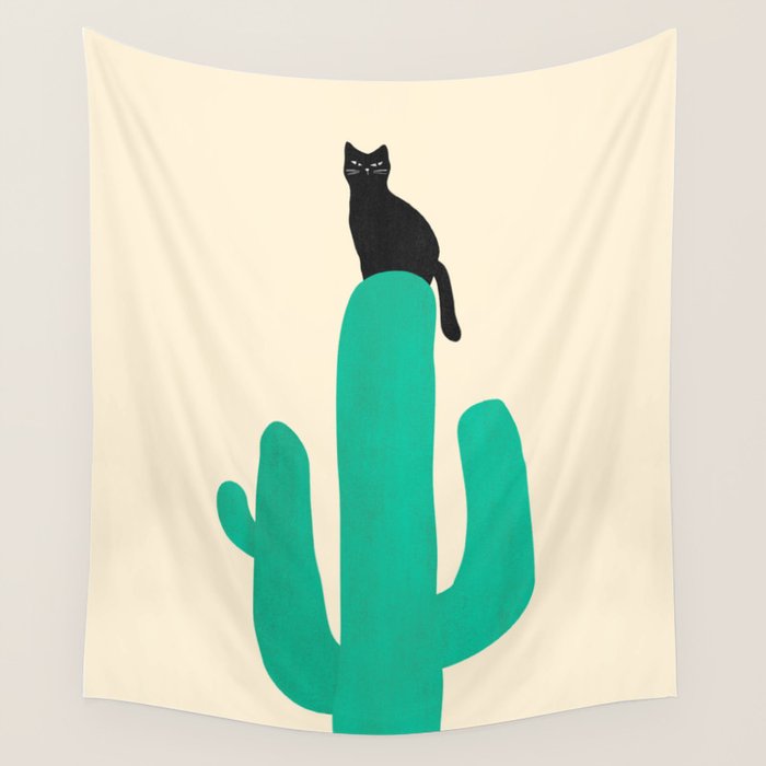 Cat on cactus Wall Tapestry Gallery Image 1