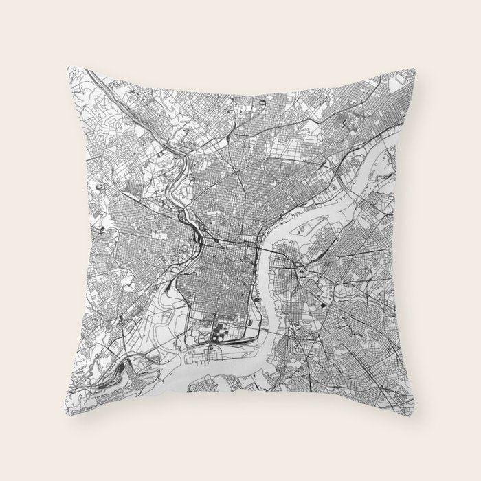 Philadelphia White Map Throw Pillow Gallery Image 6