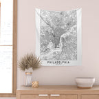Philadelphia White Map Wall Tapestry Gallery Image 2