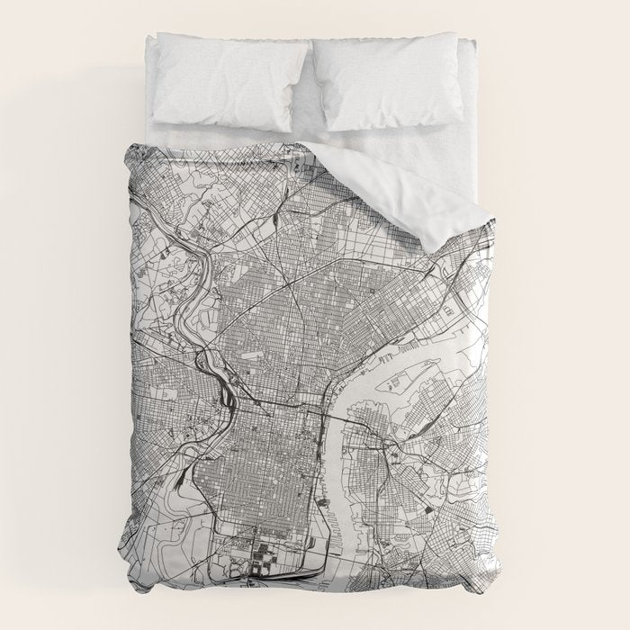 Philadelphia White Map Duvet Cover Gallery Image 1