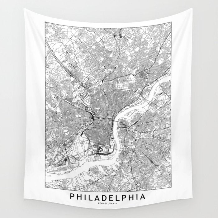 Philadelphia White Map Wall Tapestry Gallery Image 4