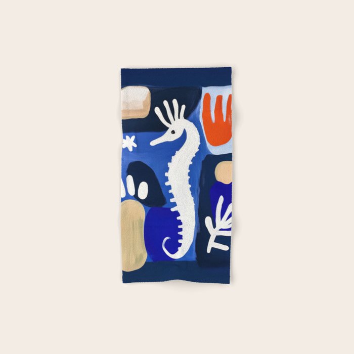 Sea Horse Abstract Ocean Coastal Blue Art Painting Bath Towel Gallery Image 1