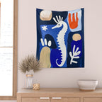 Sea Horse Abstract Ocean Coastal Blue Art Painting Wall Tapestry Gallery Image 2