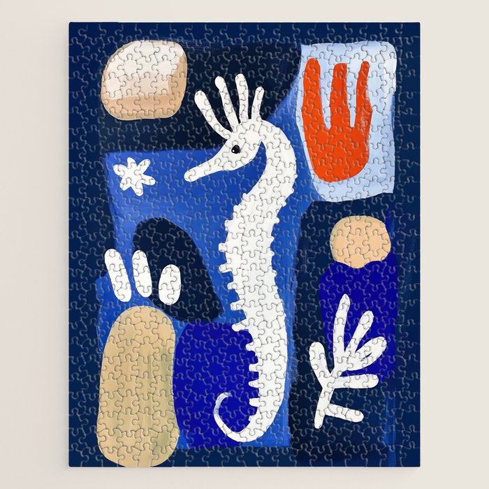 Sea Horse Abstract Ocean Coastal Blue Art Painting Jigsaw Puzzle Gallery Image 1