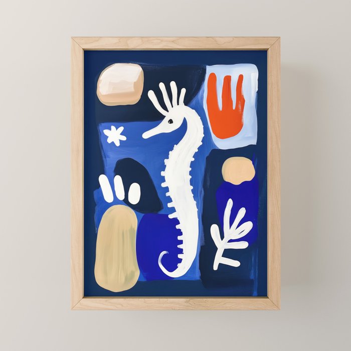 Sea Horse Abstract Ocean Coastal Blue Art Painting Mini Art Print Gallery Image 1