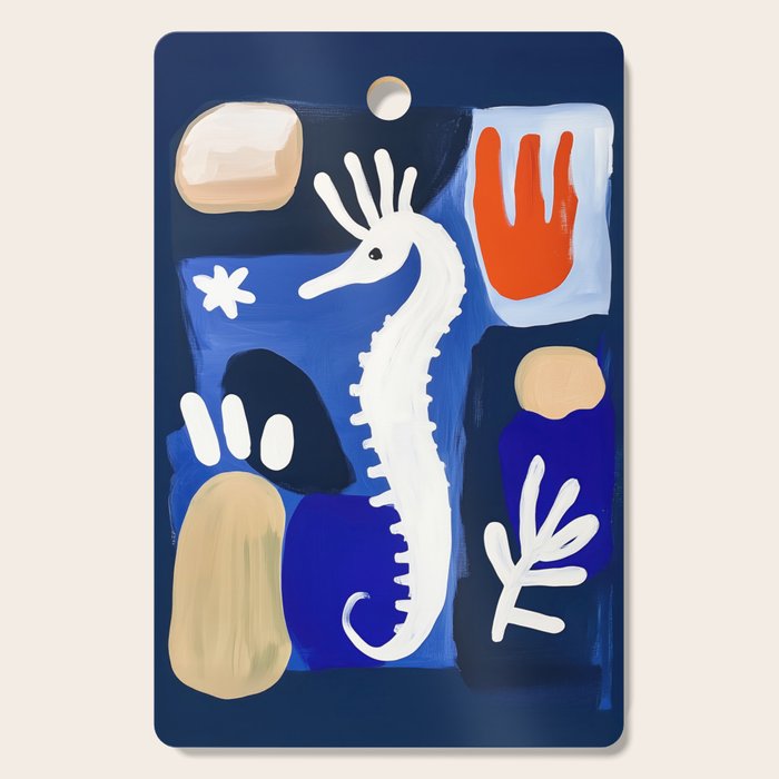 Sea Horse Abstract Ocean Coastal Blue Art Painting Cutting Board Gallery Image 1