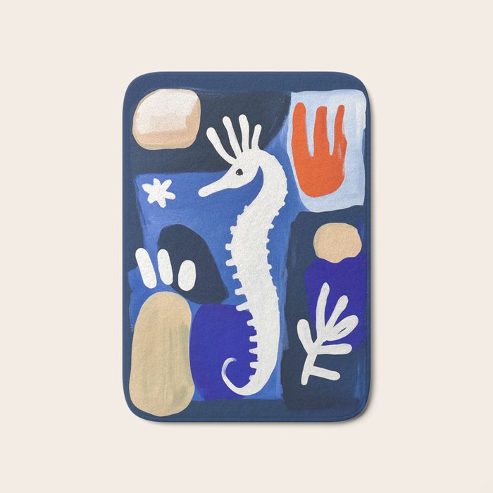 Sea Horse Abstract Ocean Coastal Blue Art Painting Bath Mat Gallery Image 1