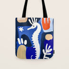 Sea Horse Abstract Ocean Coastal Blue Art Painting Tote Bag Gallery Image 1