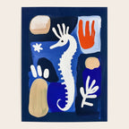 Sea Horse Abstract Ocean Coastal Blue Art Painting Poster Gallery Image 4